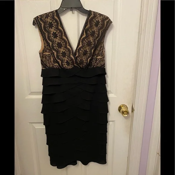 adrianna papell black tiered dress Adrianna Papell Pleated Tie Waist Midi Dress